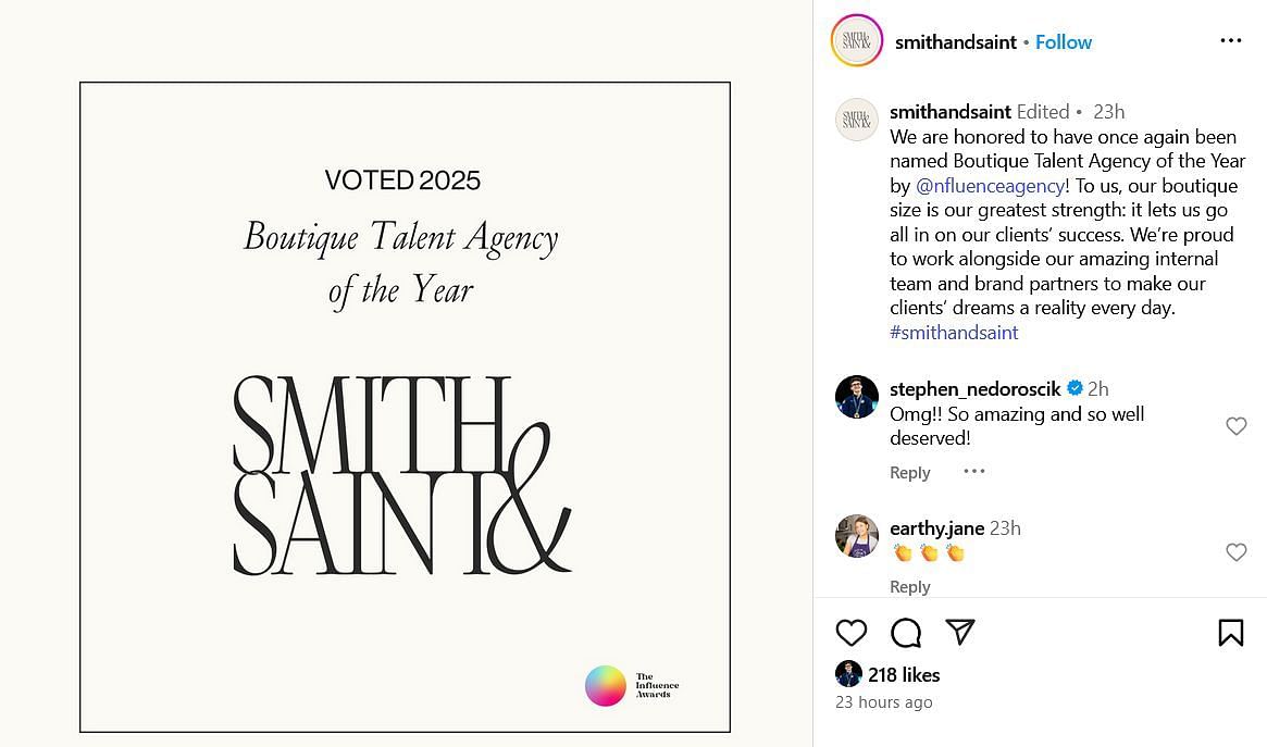 Screenshot of Nedoroscik’s comment. Credits - IG/smithandsaint